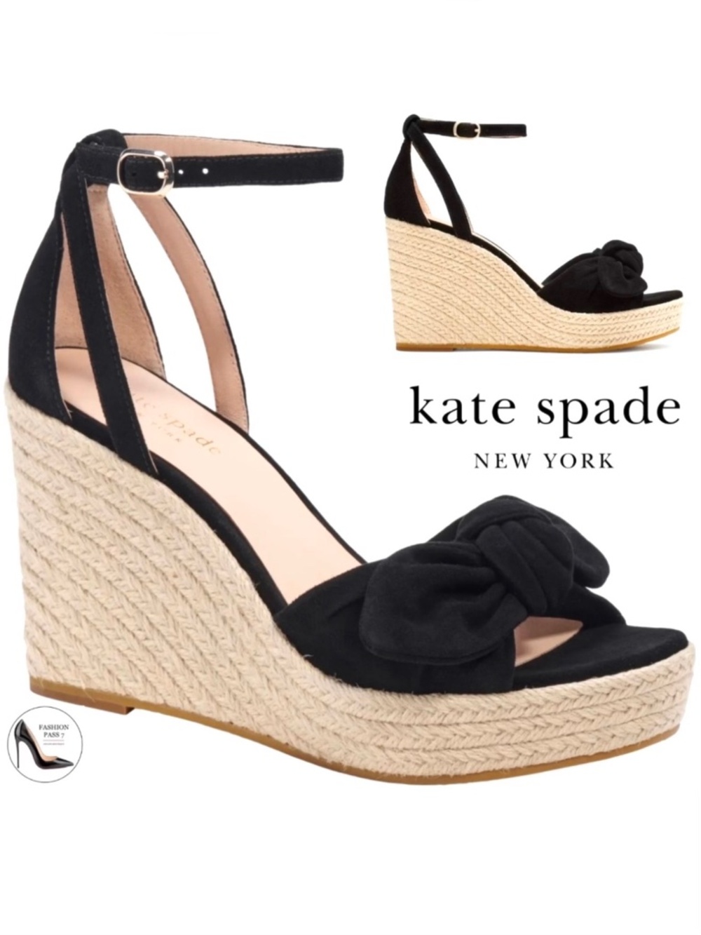 Kate Spade Tianna Black Suede Espadrille High Wedge Platform Sandals Pumps 9.5